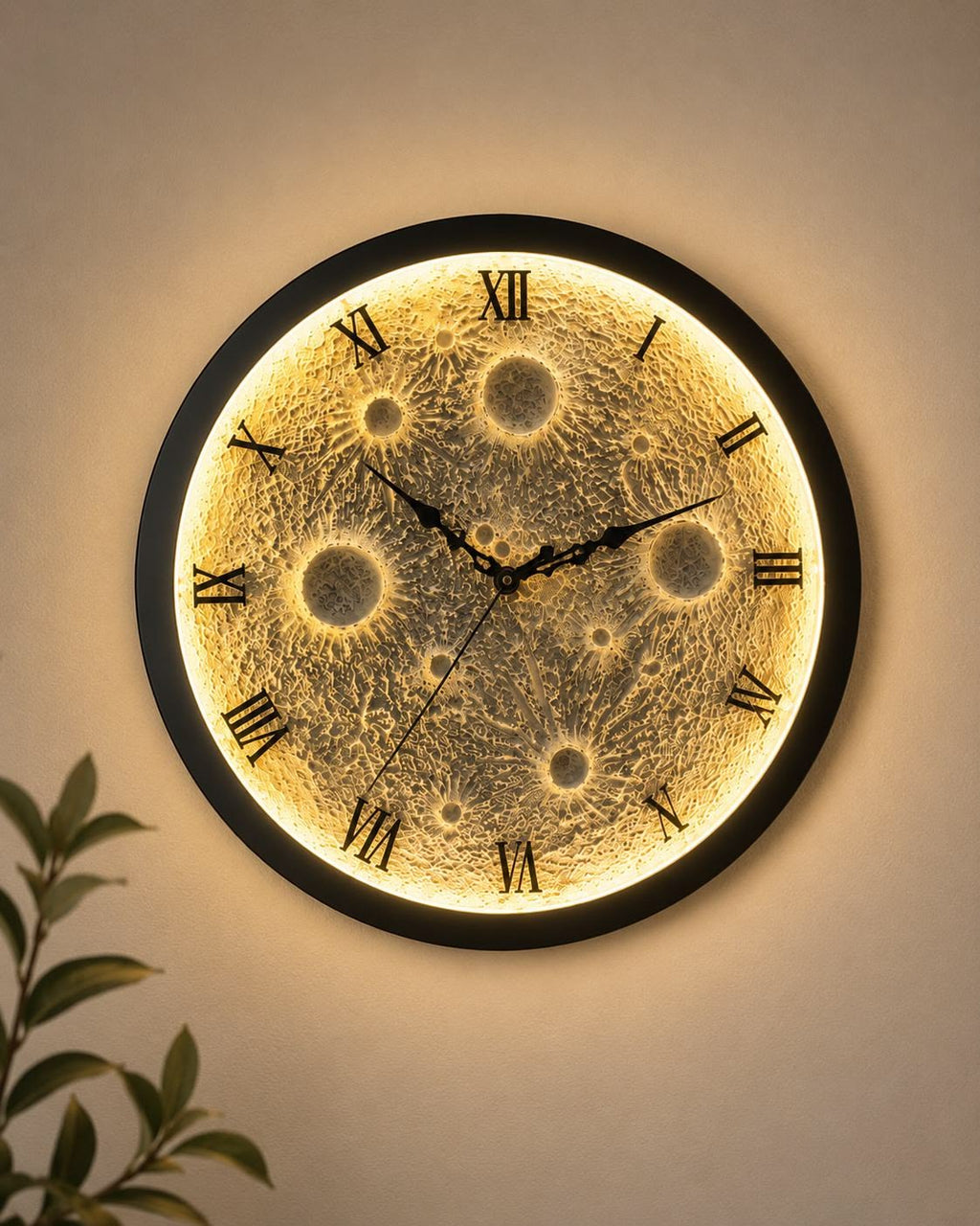 3D Textured Moon Clock Wall Lamp – Realistic Handmade LED Infinity Light for Luxury Home Decor