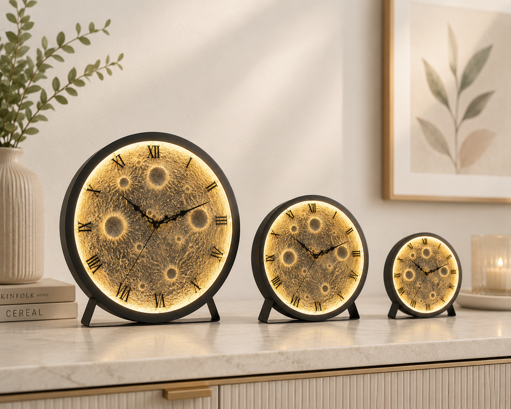 Premium Moon Clock Bundle Wall Light Handmade Wooden