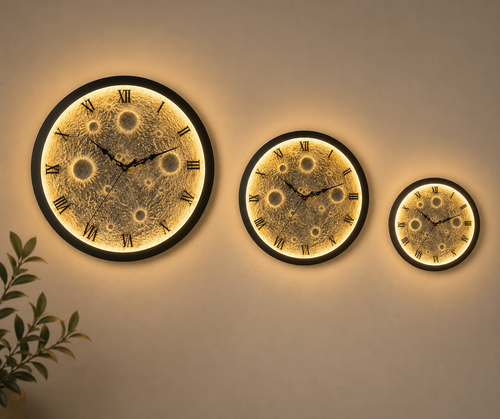 Premium Moon Clock Bundle Wall Light Handmade Wooden