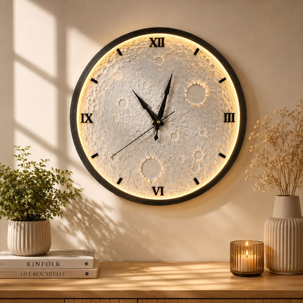 3D Textured Moon Clock Wall Lamp – Realistic Handmade LED Infinity Light for Luxury Home Decored